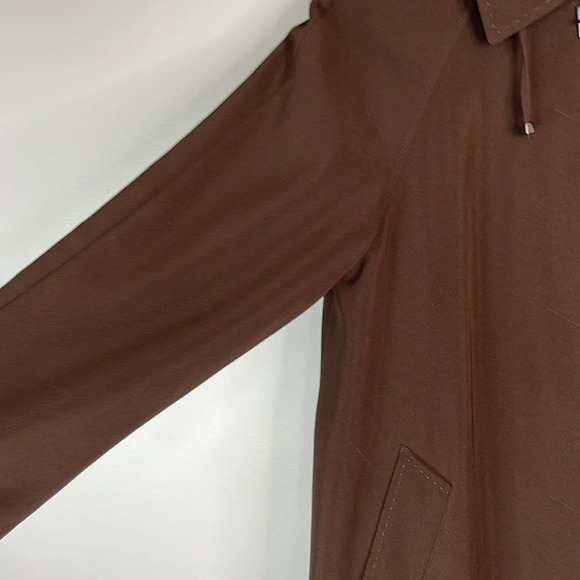 UTEX Hooded Trench Coat Brown Raglan Sleeves Pockets Padded Shoulders Classic 12 - Picture 5 of 14